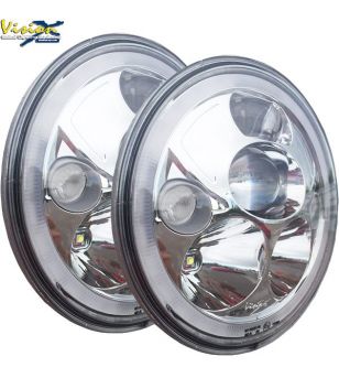 PAIR OF 7 inch ROUND VORTEX E-mark APPROVED LEFT HAND DRIVE LED HEADLIGHT with LOW-HIGH-HALO 9-32V DC EA